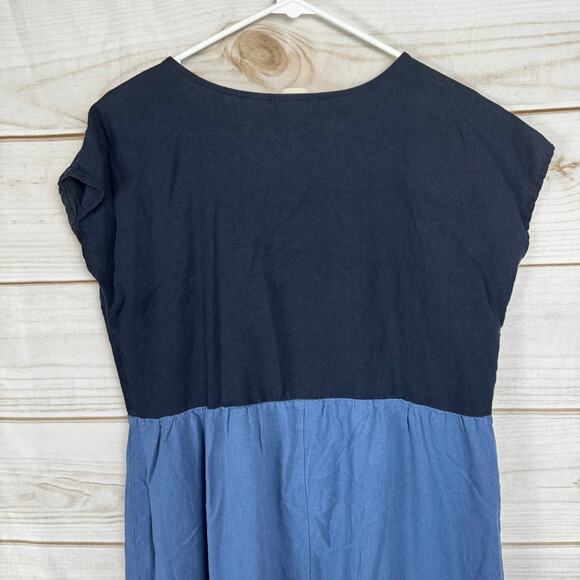 52Seven Blue & White Tiered Colorblock Cap Sleeve Linen Blend Dress Size 12 - Picture 6 of 10